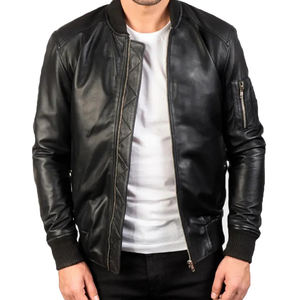 Veste en cuir et toile pour homme d'hiver, élégante, devant droit, taille et couleur personnalisables, haute qualité, antibactérienne, respirante, en polaire - Product Image 1