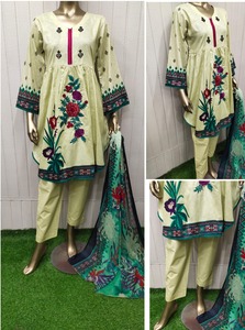 Ladies High Quality Faisalabad Lawn Suits Wholesale Readymade Kameez Shalwar <b>Lace</b> Decorated Plus Size Readymade Shalwar Kameez - Product Image 4