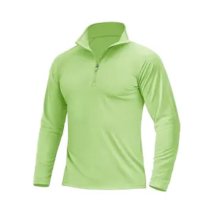 Camisas de sol UPF 50 + para hombre, manga larga con cremallera 1/4, protección UV SPF, protector de erupción ligero de secado rápido para golf y natación, verde claro