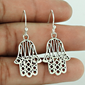 Pendientes colgantes de mano Hamsa de Plata de Ley 925 para mujeres y niñas, joyería Bohemia hecha a mano, precio al por mayor, proveedores a granel - Product Image 1