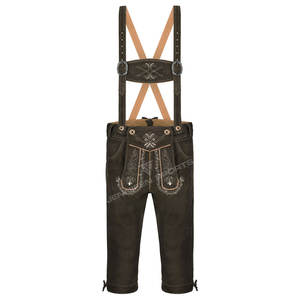 Traje bávaro para hombre Lederhosen largo con tirantes cuero de vaca genuino botones bordados frontales bolsillos delanteros de cierre - Product Image 1