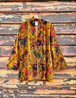 Veste en velours courte, velours luxueux, style bohème, veste à superpositions florales, boléro, cadeau confortable pour les amoureux du printemps, élégant beige clair