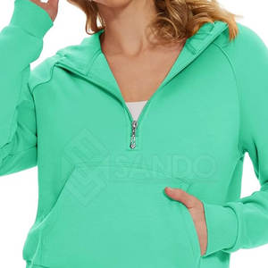 Sweat à capuche en coton et polyester avec demi-fermeture éclair pour femmes Design personnalisé Sweat à capuche léger de qualité supérieure avec demi-fermeture éclair pour les femmes - Product Image 5