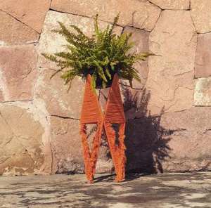 Porte-plante en macramé classique orange avec cadre en métal rotin enduit de PE écologique pour la maison ou le jardin en gros - Product Image 2