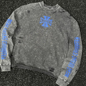 เสื้อสเวตเตอร์คอกลมสำหรับผู้ชาย, เสื้อสเวตเชิ้ตคอกลมโอเวอร์ไซส์เปิดไหล่ผ้าฝ้าย100% แนววินเทจซักได้ Y2K - Product Image 3