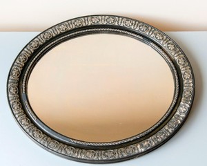 Miroir ovale Louis XVI antique, cadre floral doré, décoration de ferme - Product Image 2