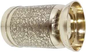 Proveedor al por mayor Bronce Thali para comer Juego de 6 piezas Thali 2 Tazones Plato dulce Cuchara de vidrio Latón puro Diseño de metal Puja - Product Image 2