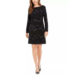 Abito tubino da donna Jessica Howard, comodo, in velluto floccato metallizzato con stampa floreale, vita naturale, taglia 4 Petite, per serate formali - Product Image 1