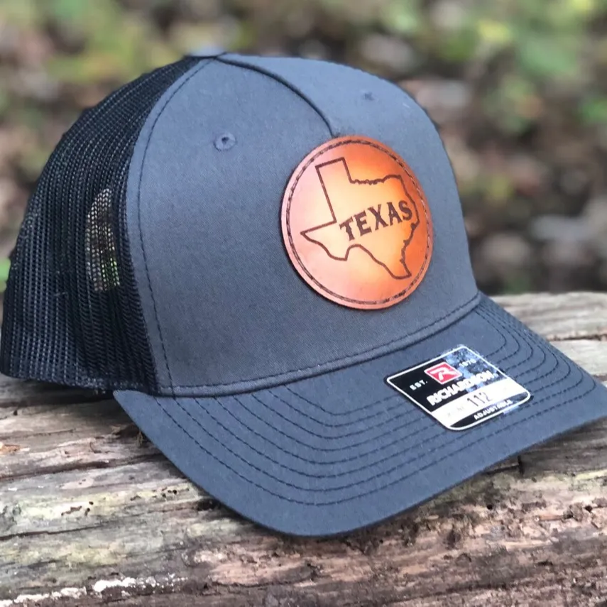 Texas Trucker Hat Leather Patch Hat US State Richardson 112 Hat Free Sample Custom Design