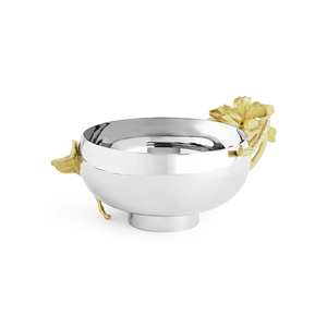 Golden Blossom Luxe Bowl Centro de mesa de plata con adornos florales dorados y detalles de hojas - Product Image 2