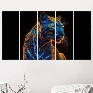 Printed <b>Canvas</b> Artwork: Surreal Panther Tempered Glass <b>Animal</b> Print,SET OF 5 <b>CANVAS</b> - Product Image 1
