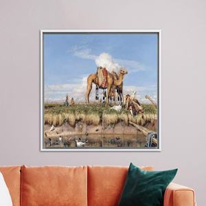 Impresión en lienzo de caravana de camellos orientales: arte rústico del desierto, lienzo con marco blanco - Product Image 1