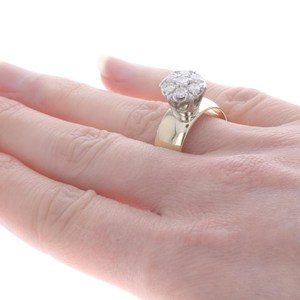 Unisex Floral Engagement <b>Ring</b> 14k Round <b>Jade</b> with 18K Yellow Gold Cluster Moissanite Diamond Fashion Jewelry - Product Image 2