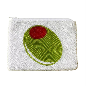 Handmade Stylish White/<b>Red</b>/Green Beaded Coin Pouch Luxury Trendy <b>Purse</b> for Christmas Parties Home Decoration for National Day - Product Image 1