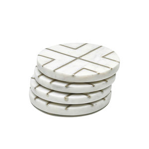 Ensemble de dessous-de-verre en marbre blanc d'usine indienne, incrustation en laiton, taille personnalisée, moderne, écologique, diamètre 4 pouces, décoration de table, maison, hôtel - Product Image 3