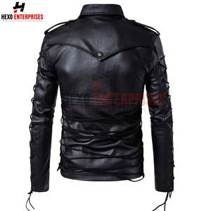 Chaqueta de cuero negra de invierno para hombre Chaqueta de cuero elegante con logotipo personalizado y chaqueta de cuero con etiqueta Privet con cremallera - Product Image 3
