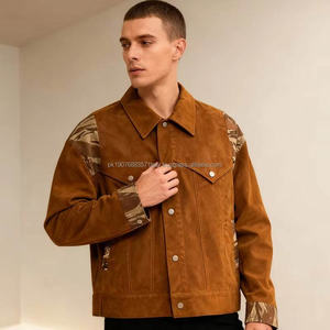 Men's Autumn Streetwear Leather Jacket Embroidered Logo Stand <b>Collar</b> <b>Metal</b> Button Closure Coated Finish Bamboo Lining - Product Image 1