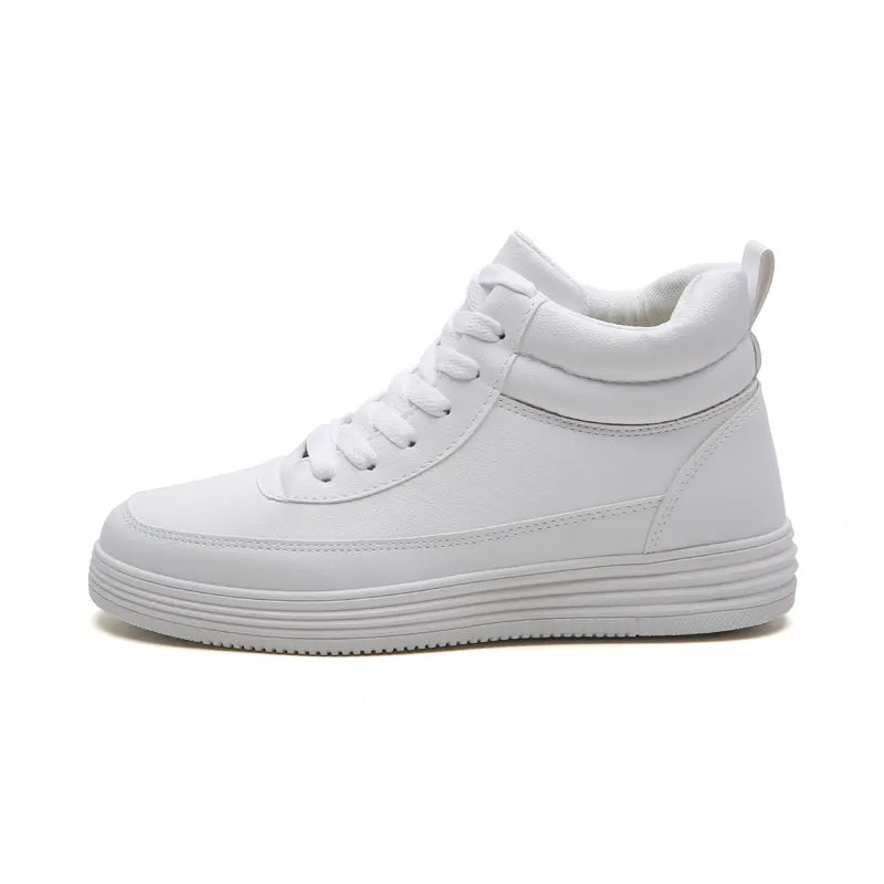 Black Top and White Rubber Sneakers All White Color PU Leather High Top Shoes for Men