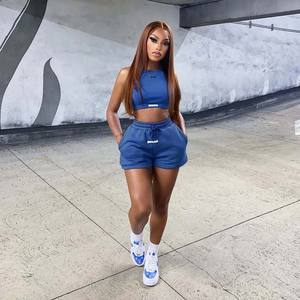 Streetwear Summer Sweatsuit 2 Two Piece Set Outfits <b>Women</b> Tracksuit <b>Crop</b> <b>Top</b> Biker Shorts White <b>Black</b> Sets Breathable - Product Image 1