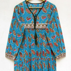 Best Selling Women's Casual Wear Hand Block Printed Silk Long Maxi <b>Dress</b> Worldwide Export India Size Free-6XL Button Decoration - Product Image 1