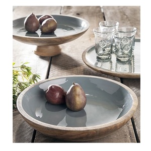 Ensaladera de madera decorativa de esmalte gris con diseño impreso personalizable, madera de mango de alta calidad, uso multiusos, Comida comercial - Product Image 1