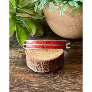 Navajo Handmade Red <b>Opal</b> & Sterling Silver Inlay Cuff <b>Bracelet</b> Cultural Collectible Jewelry - Product Image 1