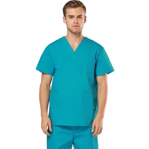 เครื่องแบบการพยาบาลสำหรับผู้ชายและผู้หญิงเสื้อคอวีแขนสั้นเสื้อขัดผิวด้วยกระเป๋าหลวมเสื้อใส่ทำงาน unisex เสื้อเครื่องแบบ - Product Image 2