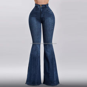 Classic Blue Denim Flare Jeans Women High Waisted Slim Fit <b>Bell</b> Bottoms women denim jeans pants - Product Image 6