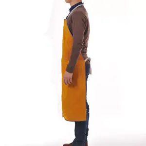 Tablier de soudage en cuir robuste personnalisé avec anti-coupure Tablier de travail antistatique en cuir fendu résistant aux flammes Sangles réglables - Product Image 3