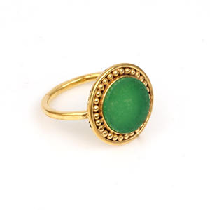 แหวนหินโมราสีเขียวธรรมชาติขนาด10X14มม. สำหรับสุภาพสตรีชุบทอง18K แหวนออกแบบสไตล์โบฮีเมียน - Product Image 5