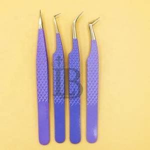 Pince à épiler professionnelle pour extensions de cils, pince à épiler violette, pince à épiler violette avec revêtement en poudre, prix de gros, acier inoxydable, vison - Product Image 1