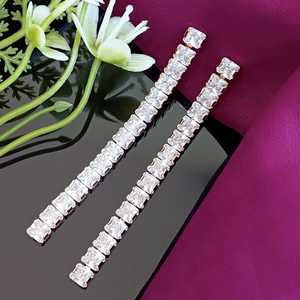 Indian CZ Jewellery Trendy Indian Wholesale Crystal <b>Earring</b> Set Bridal Wedding Dangle <b>Earrings</b> For Women, Gold - Product Image 2