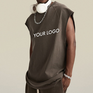 Custom High Quality Gym Wear Blank Sleeveless T-Shirt Cotton Tank <b>Top</b> Custom Logo <b>Distressed</b> Singlets for Men - Product Image 3