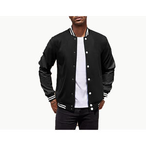 Veste universitaire coupe ajustée pour hommes College Baseball Letterman Bomber Coat Manches en cuir Toile élégante Tenue décontractée Élégante - Product Image 5