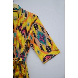 Kimono con estampado de algodón 100% Floral para mujer, camisones para mujer con corbata, borla frontal abierta, batas tejidas de talla XL, ropa de baño para dormir de verano - Product Image 3
