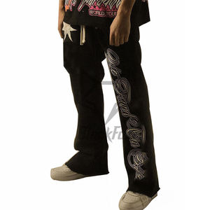 Pantalon de survêtement évasé droit décontracté pour hommes, imprimé soie avec broderie personnalisée, lavage vieilli, coupe régulière, pantalon en polaire - Product Image 4