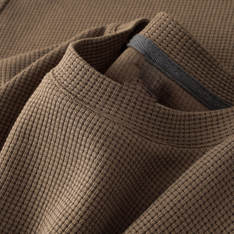 Waffle collar short sleeve brown