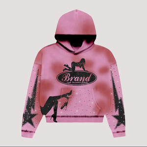 Nouveautés Sweat à capuche strass 100% coton Streetwear Zipup Vintage Hoodie Zipper Screen Printing Hoodie - Product Image 5