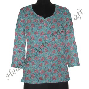 Kurti indien dernier concepteur coton Kurtis pour les femmes en inde main bloc 100% coton indien élégant imprimé femmes Kurtis - Product Image 6