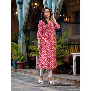 Rani Cotton Straight <b>Kurti</b> with Embroidery Work Pakistani-Style Lehariya Salwar Kameez Ethnic for Party Wear Stitched - Product Image 6