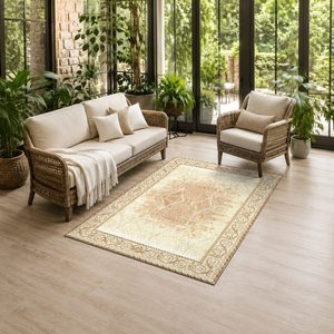 Tapis de salon en chenille antidérapant, imprimé numériquement, lavable en machine, design minimaliste beige et marron, vente en gros, modèle LXDP-0703 de RUGS DEPOT - Product Image 6