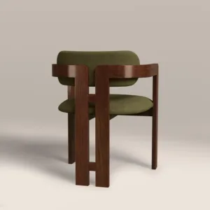 SINTERIOR WALNUT <b>BROWN</b> WOODEN FRAME, MOSS GREEN CUSHION SEAT & BACKREST CURVED <b>DINING</b> <b>CHAIR</b> - Product Image 4