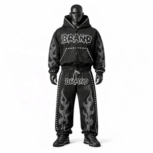 Conjunto Deportivo de Punto con Capucha para Hombre, Lavado Ácido, Poliéster/Algodón, Color Sólido, Peso Pesado 300g, Transpirable, Casual, para Invierno y Actividades al Aire Libre - Product Image 1