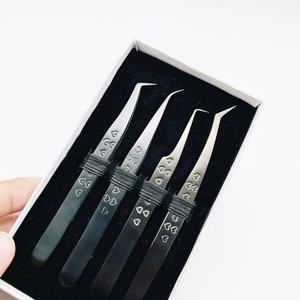 Pinces à épiler pour extensions de cils à pointe fine, revêtement en poudre noir mat, outils de prélèvement de cils en acier inoxydable avec logo personnalisé - Product Image 6