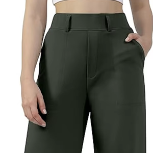 Pantalons de travail à jambes larges et droites pour femmes, décontractés pour le travail, à enfiler, avec poches, nouvelle arrivée - Product Image 1