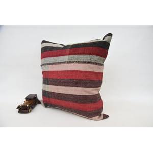 Multicolor Tartan Pattern Wool Kilim Patchwork Pillow 24x24 Inch <b>Fluffy</b> Vintage Leaves Design <b>Cushion</b> Woven Decorative <b>Cushion</b> - Product Image 3