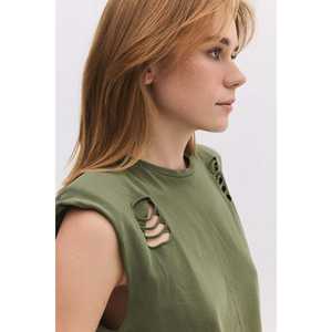 T-shirt sans manches décontracté avec détails déchirés, 100% coton - Product Image 3