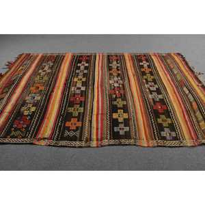 5.4x8.4 ft Kilim Turkish Rug, <b>Red</b> Check Vintage Rug <b>Wool</b> - Product Image 3