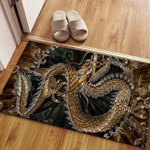 Alfombra Estampada con Diseño de Dragón: Alfombra Japonesa Moderna con Patrón de Dragón, Alfombra Suave con Pelo Largo - Product Image 1