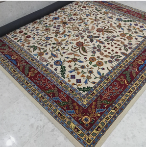 Patrón floral persa tradicional de lana anudada a mano de calidad superior en marrón, azul y beige para sala de estar, oficina y cualquier habitación - Product Image 2